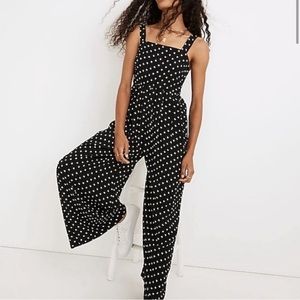 Madewell tank wide-leg jumpsuit in black polka dot, size 8